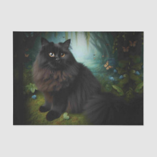 Fluffy Black Cat in Misty Woods Tissue Paper