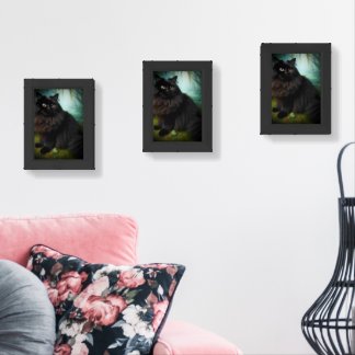 Fluffy Black Cat in Misty Woods Wall Art Sets