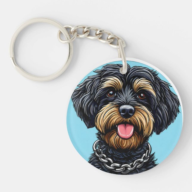 🔑 Fluffy Black Dog Gift For Pet Lovers 🐾 Keychain (Front)