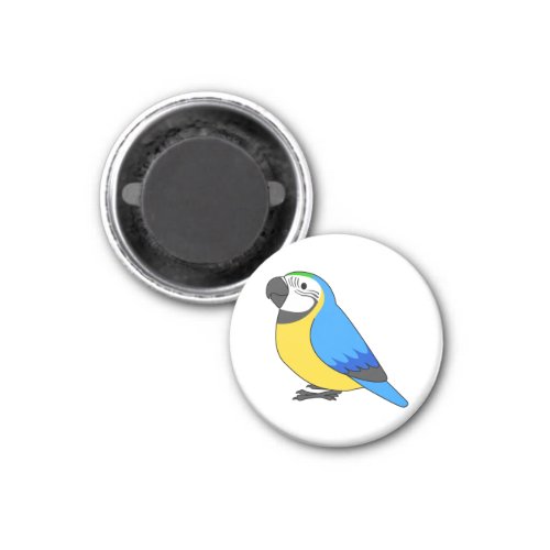 Fluffy blue and gold macaw parrot cartoon drawing magnet