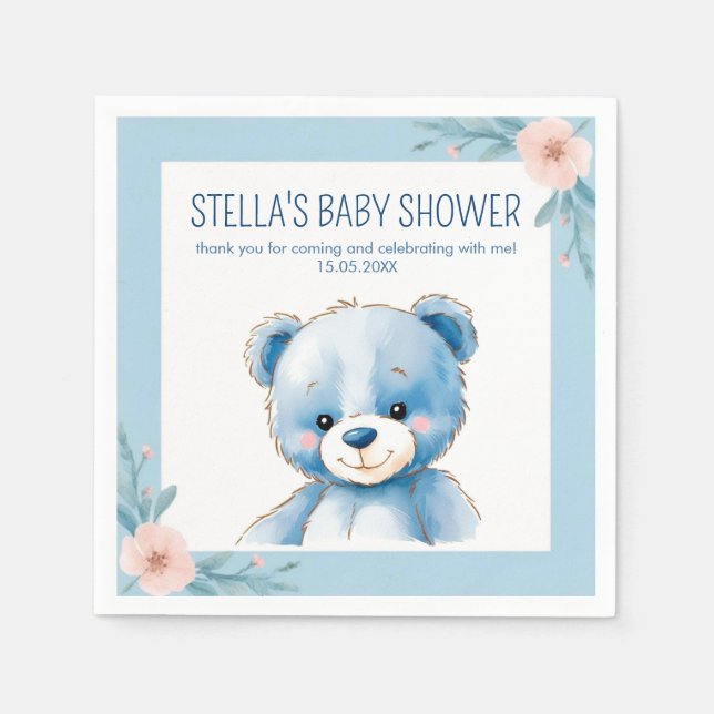 Fluffy blue bear  napkins (Front)