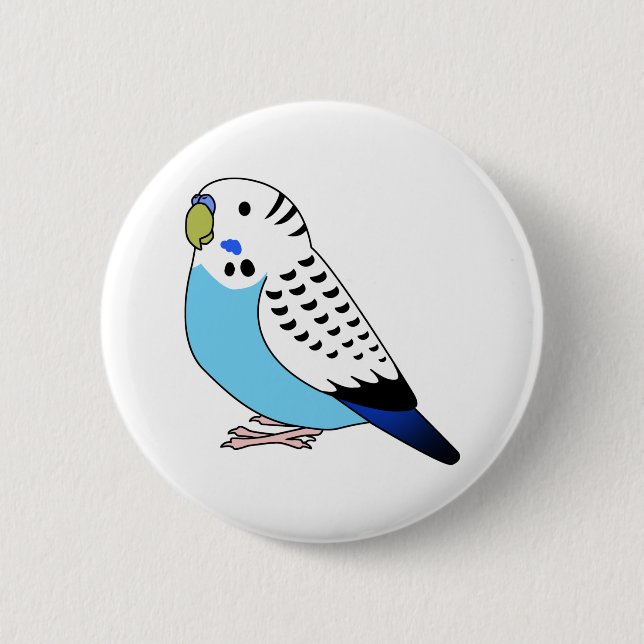 Fluffy blue budgie parakeet parrot cartoon drawing button (Front)