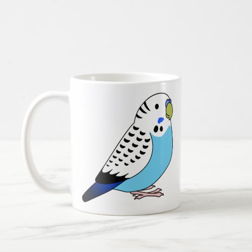 Fluffy blue budgie parakeet parrot cartoon drawing coffee mug