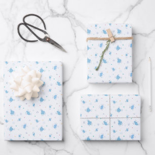 Fluffy Blue Clouds & Confetti Swirls Pattern Wrapping Paper Sheets