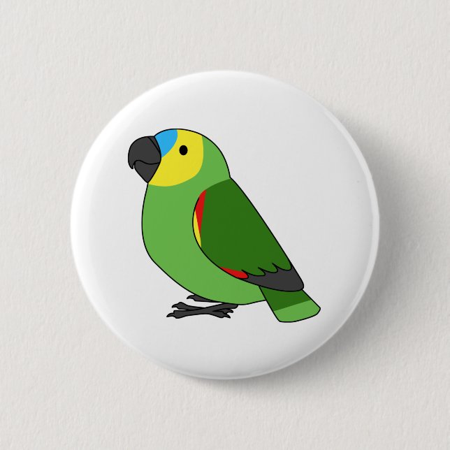 Fluffy blue-fronted amazon parrot cartoon drawing button (Front)