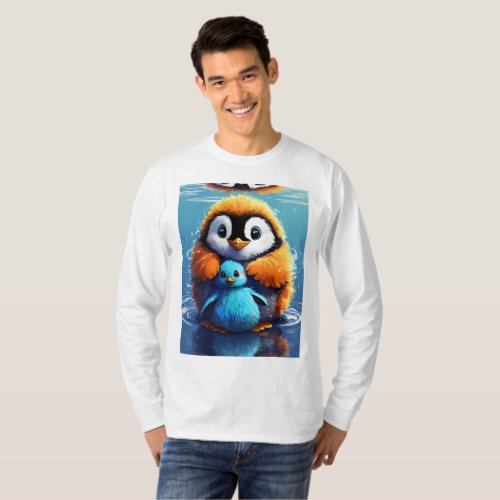 Fluffy Blue Penguin and Cute Creature Digital Art  T_Shirt