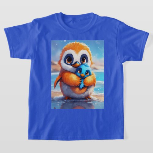 Fluffy Blue Penguin and Cute Creature Digital Art  T_Shirt