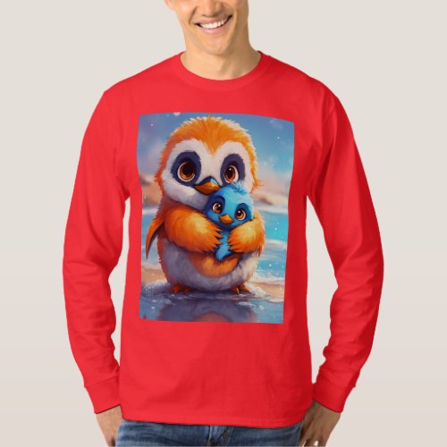 Fluffy Blue Penguin and Cute Creature Digital Art  T_Shirt