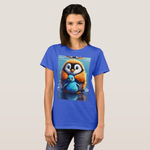 Fluffy Blue Penguin and Cute Creature Digital Art T_Shirt