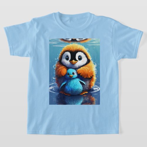 Fluffy Blue Penguin and Cute Creature Digital Art  T_Shirt