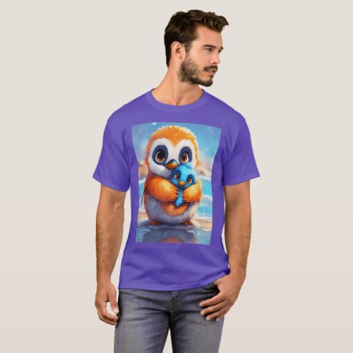 Fluffy Blue Penguin and Cute Creature Digital Art  T_Shirt