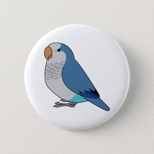 Fluffy blue quaker parrot cartoon drawing button