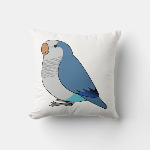Fluffy blue quaker parrot cartoon drawing throw pillow