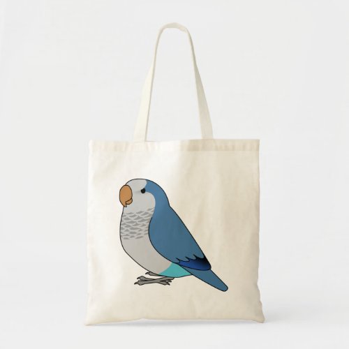 Fluffy blue quaker parrot cartoon drawing tote bag