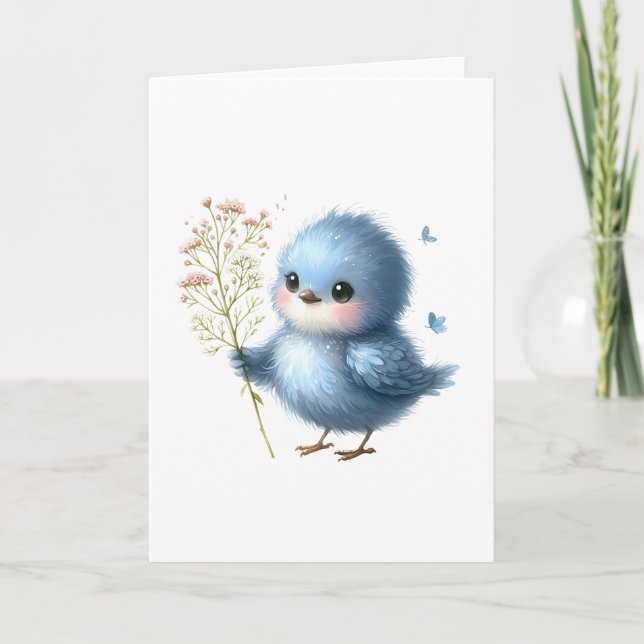 Fluffy Bluebird Wildflowers All-Occasion Greeting Card (Front)