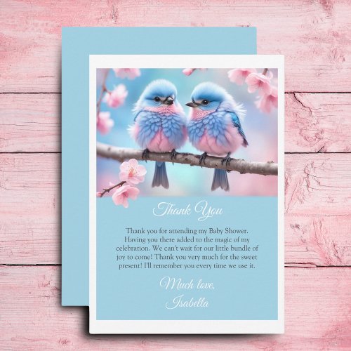  Fluffy Bluebirds and Cherry Blossom Baby Shower Thank You Card