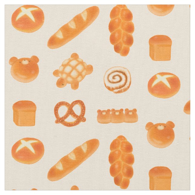Fluffy Bread Bakery Hand Drawn Art Pattern Fabric (Close Up)