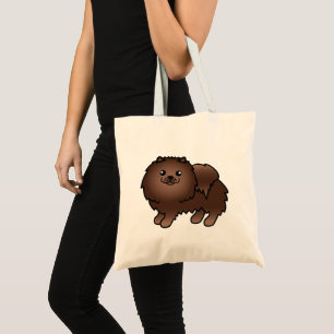Fluffy Brown Cartoon Pomeranian Dog Tote Bag
