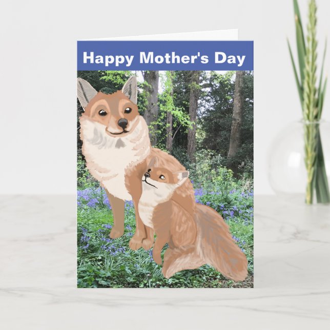 Fluffy Brown Fox and Cute Cub Mother's Day Holiday Card (Front)