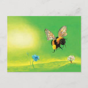 Fluffy Bumblebee Flying Illustration Postcard
