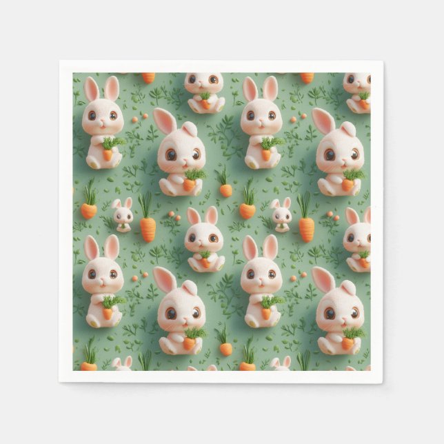Fluffy Bunnies and Carrots 3D Seamless Pattern Napkins (Front)