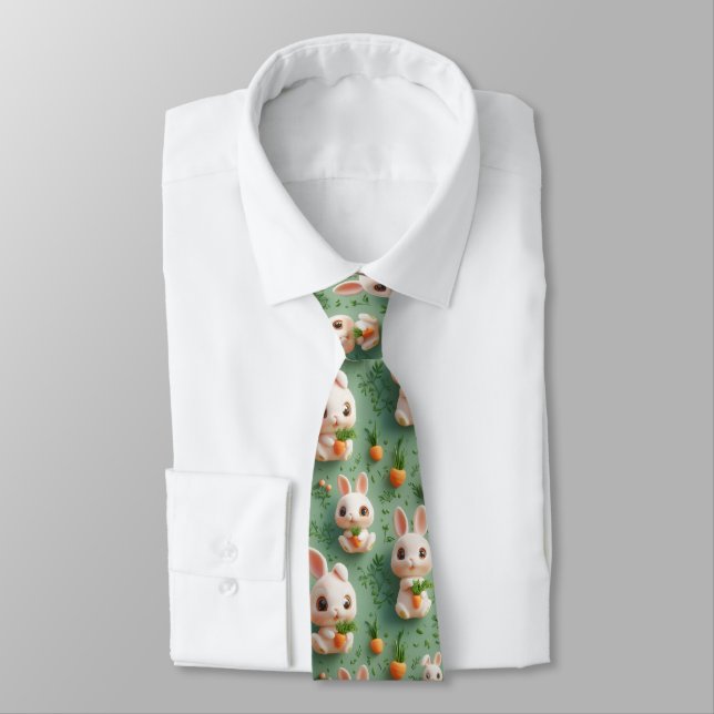 Fluffy Bunnies and Carrots 3D Seamless Pattern Neck Tie (Tied)