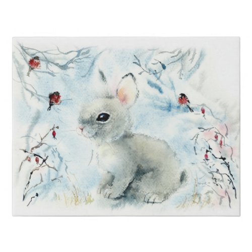 Fluffy Bunny In The Snow Faux Canvas Print