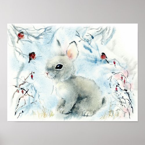 Fluffy Bunny In The Snow  Poster