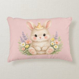 Fluffy Bunny Wildflower Design for Charming Garden Accent Pillow