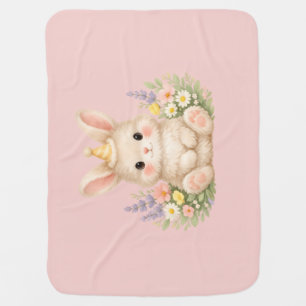 Fluffy Bunny Wildflower Design for Charming Garden Baby Blanket