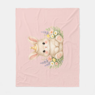 Fluffy Bunny Wildflower Design for Charming Garden Fleece Blanket