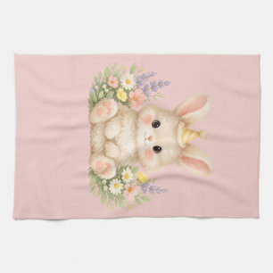 Fluffy Bunny Wildflower Design for Charming Garden Kitchen Towel