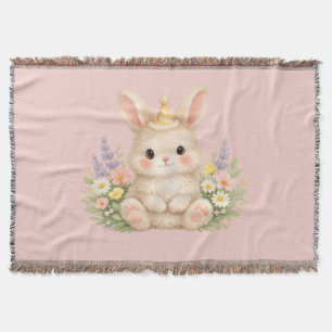 Fluffy Bunny Wildflower Design for Charming Garden Throw Blanket