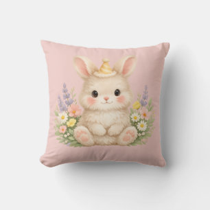 Fluffy Bunny Wildflower Design for Charming Garden Throw Pillow