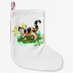 Fluffy Calico Cat with Butterfly Small Christmas Stocking