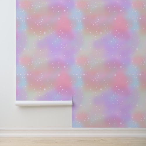 Fluffy Candy Pink Unicorn Clouds Stars Magical Wallpaper
