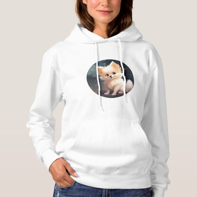 Fluffy Cartoon White Fox Hoodie (Front)