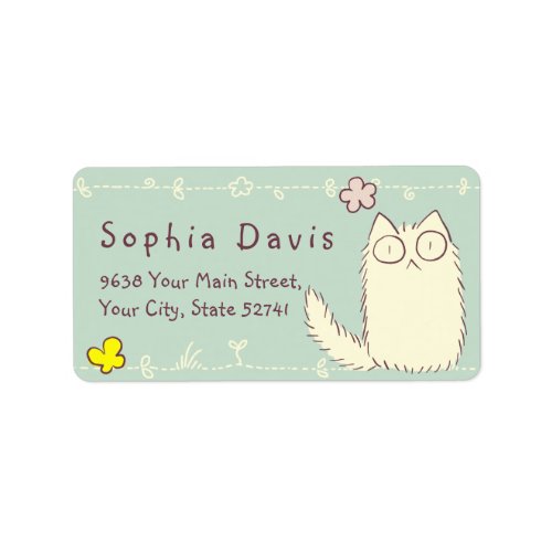 Fluffy Cat and Yellow Butterfly Custom text Label