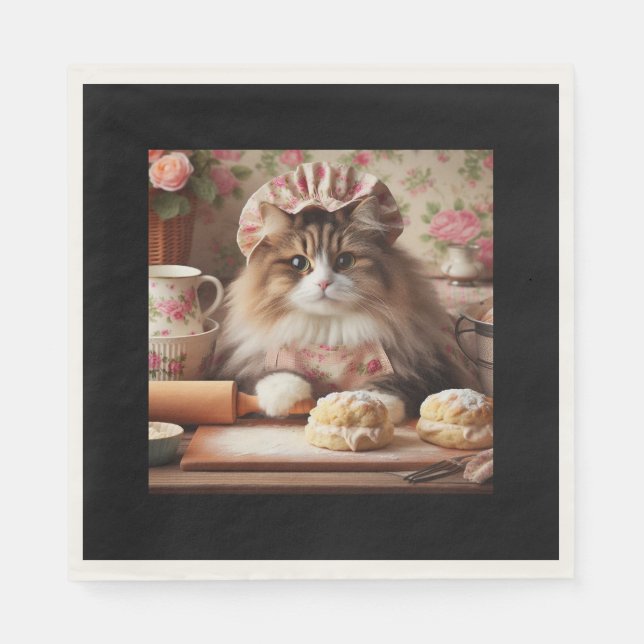 Fluffy cat baking scones napkins (Front)
