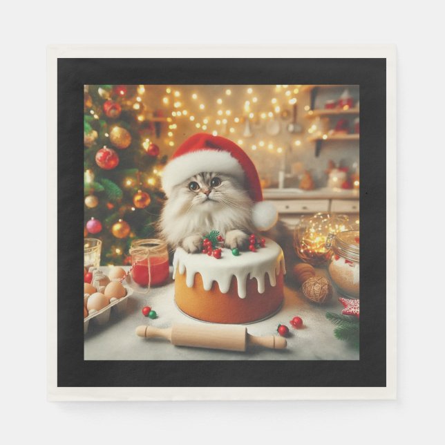 Fluffy cat baking the christmas cake  napkins (Front)