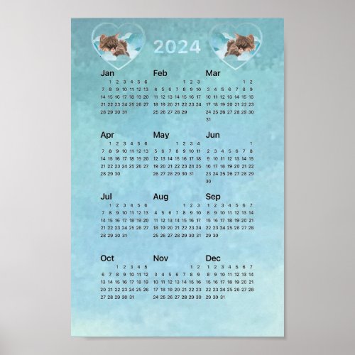 Fluffy Cat Clouds 2024 Calendar Poster
