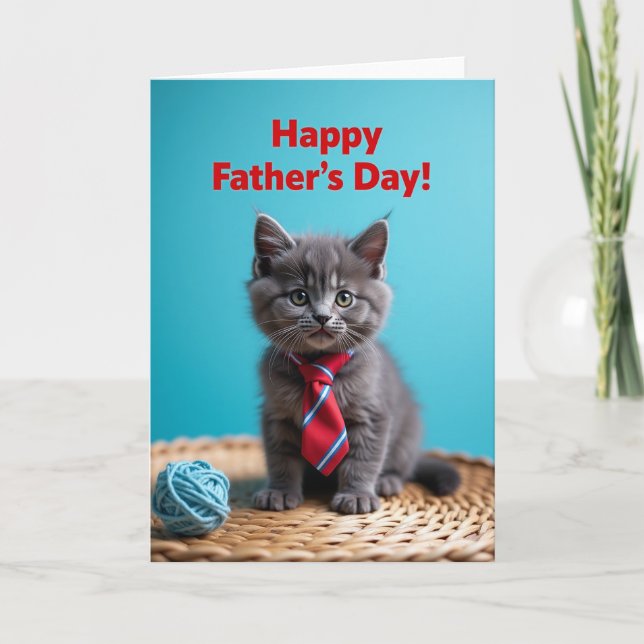 Fluffy Cat Fathers Day Portrait Card (Front)