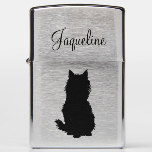 Fluffy Cat Silhouette Zippo Lighter