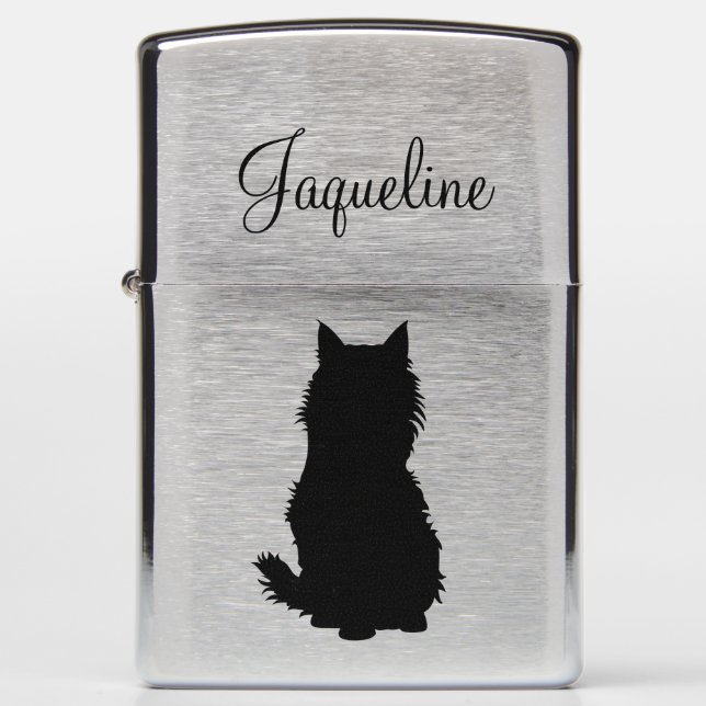 Fluffy Cat Silhouette Zippo Lighter (Front)
