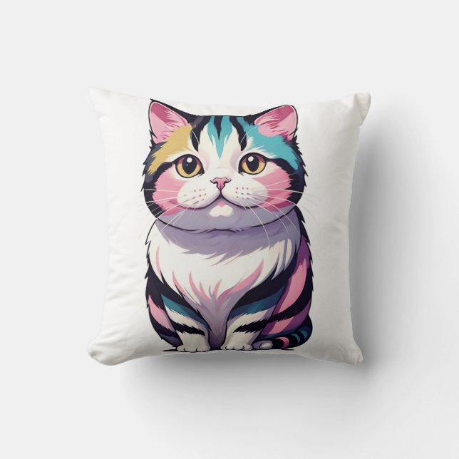 Fluffy Cat  Throw Pillow (Front)