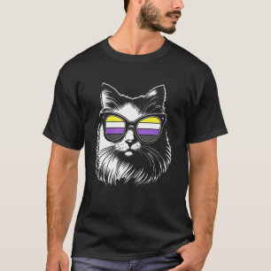Fluffy Cat with Nonbinary Pride Glasses Funny Enby T-Shirt