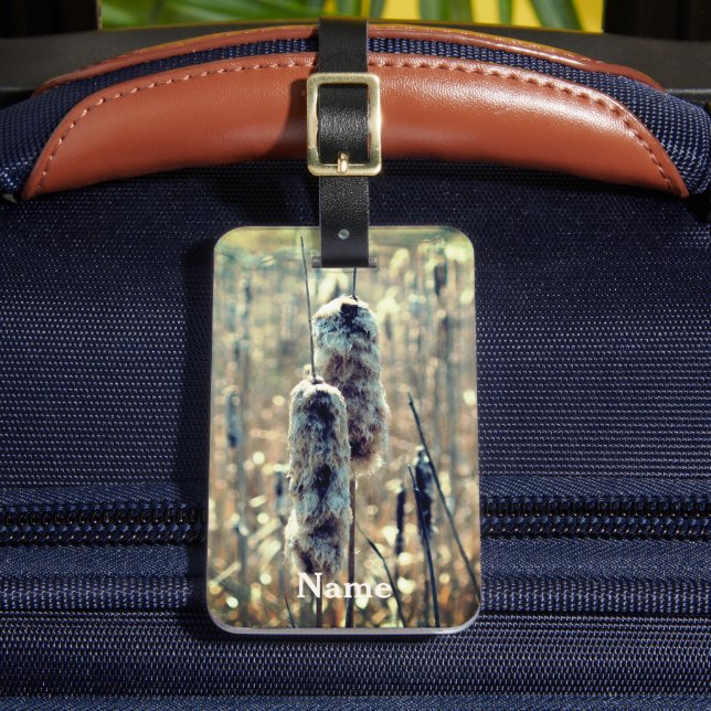 Fluffy Cattails In Spring Nature Personalized Luggage Tag (Front Insitu 2)