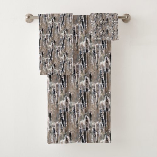 Fluffy Cattails Nature Pattern     Bath Towel Set