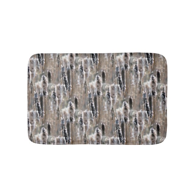 Fluffy Cattails Nature Pattern Bathroom Mat (Front)
