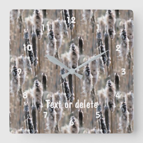 Fluffy Cattails Nature Pattern Personalized Square Wall Clock
